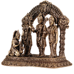 Pure Brass Ram Darbar Idol | 4" x 4" x 2.5" (10.16 x 10.16 x 6.35 cm) | 0.3 kg Superfine Intricate Carving | Compact Sacred Art | Divine Family